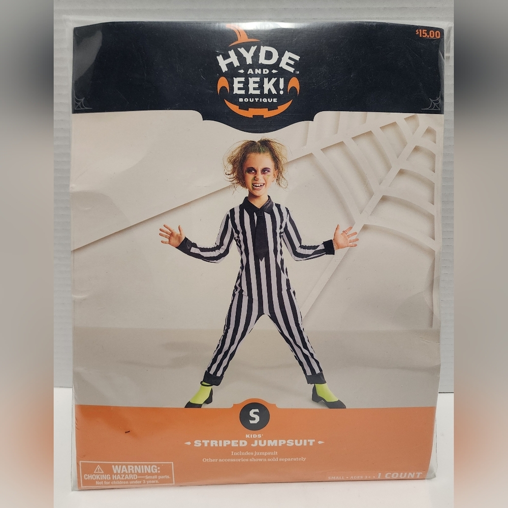 S (6-7) Beetlejuice Jumpsuit Unisex Kids boy girl Halloween Costume Stripes New